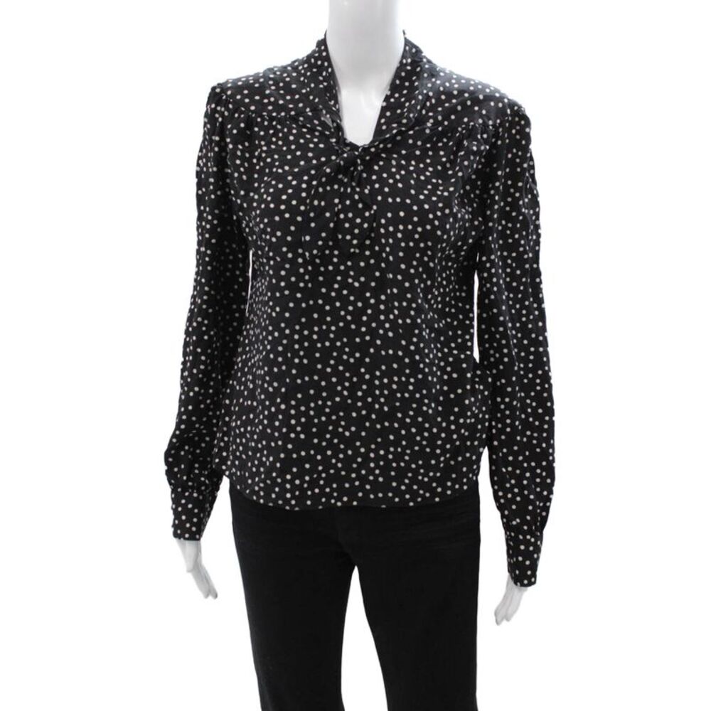 Jane Womens Black Polka Dot 100% Silk Button Long Sleeve Casual Top Size 10